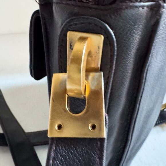 Perlina Vintage Dark Chocolate Brown Square Leather Small Everyday Crossbody - Picture 6 of 10